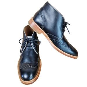 Johnston & Murphy “Campbell” Wingtip Handcrafted Men's Midnight Blue Boots SZ 8M
